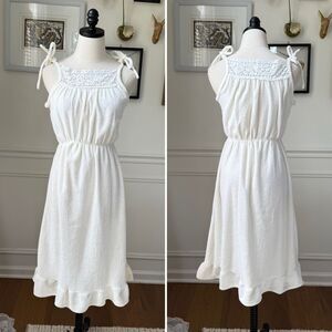 Vintage 70s 80s White Terrycloth Sundress Swim Coverup S M